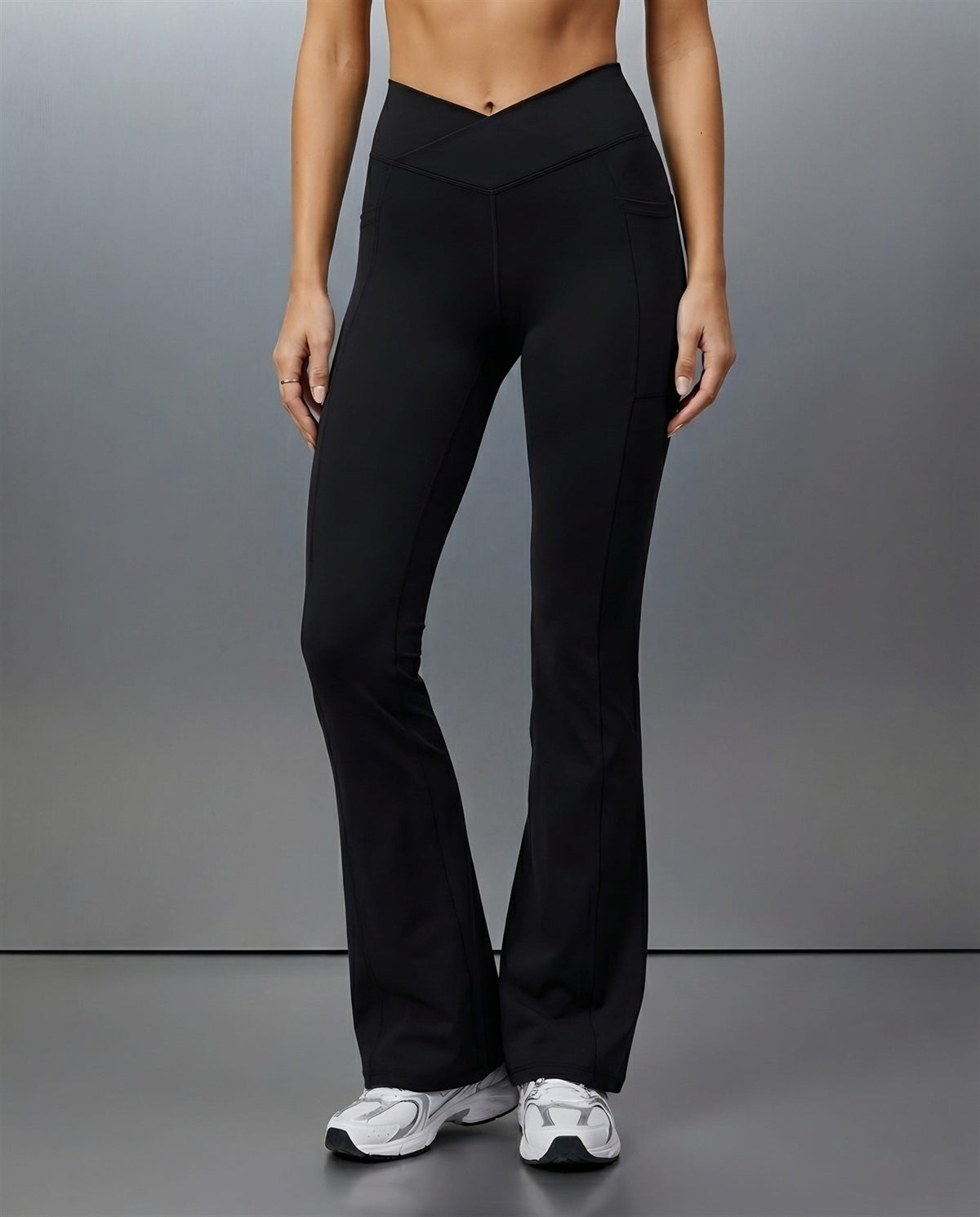 Crossover Flare Leggings in Black