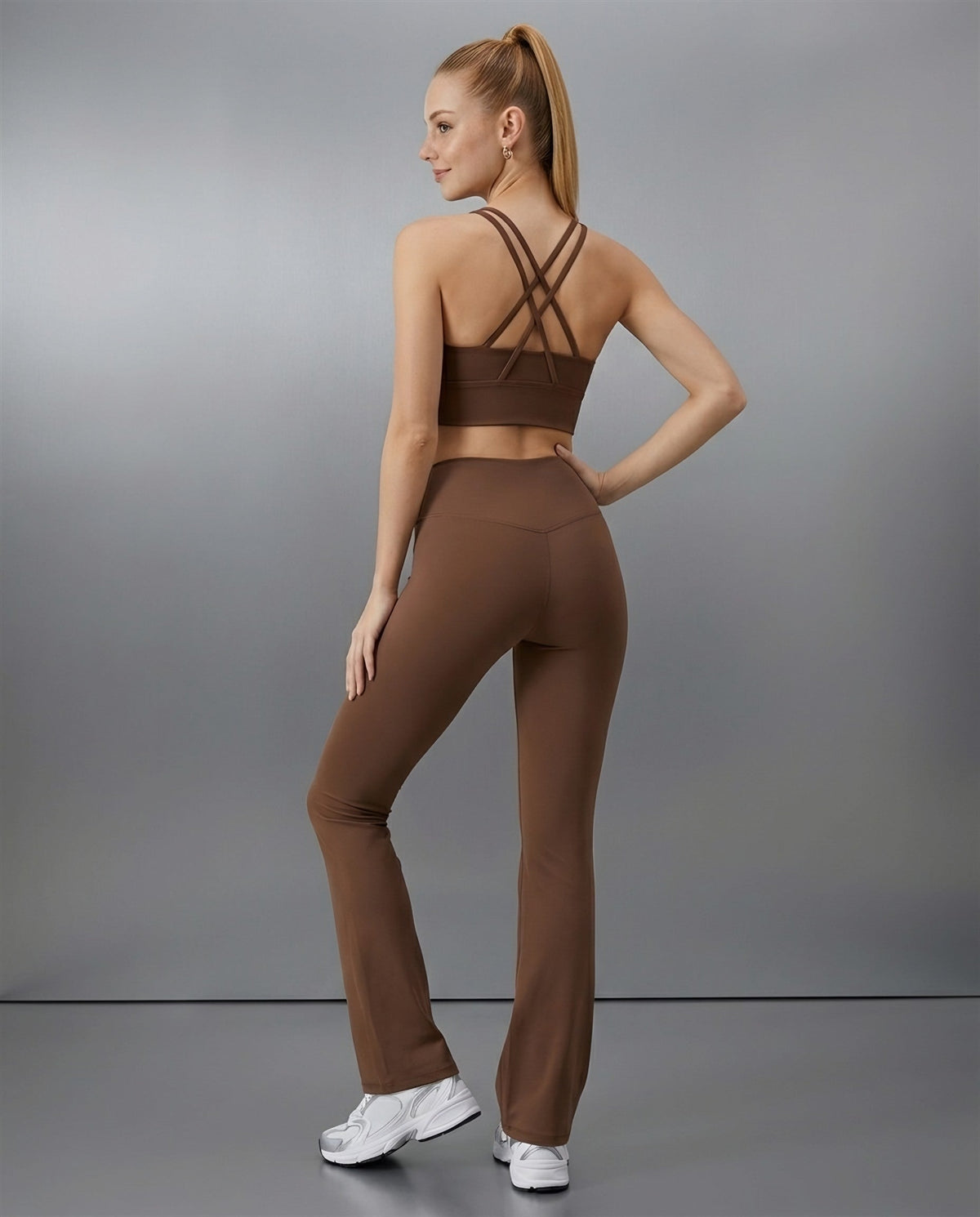 Crossover Bootcut Leggings in Brown