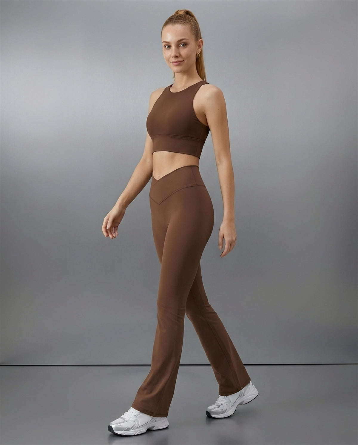 Crossover Bootcut Leggings in Brown