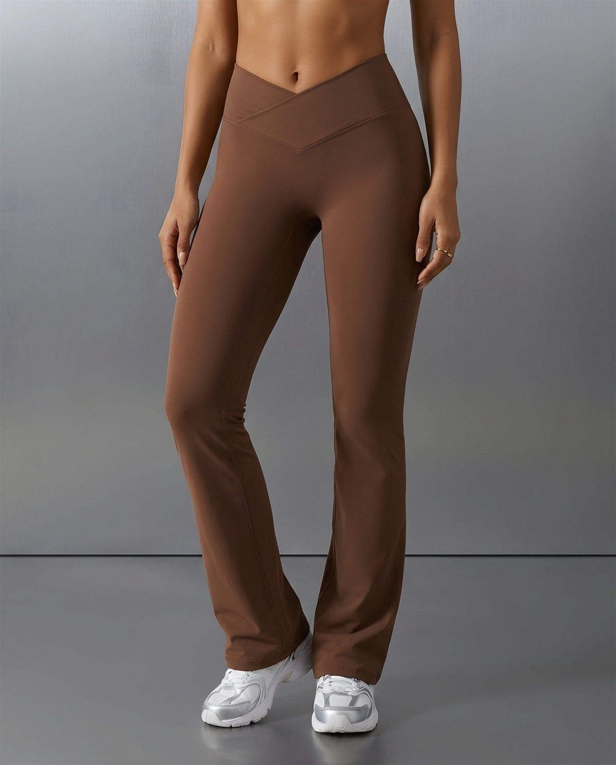 Crossover Bootcut Leggings in Brown