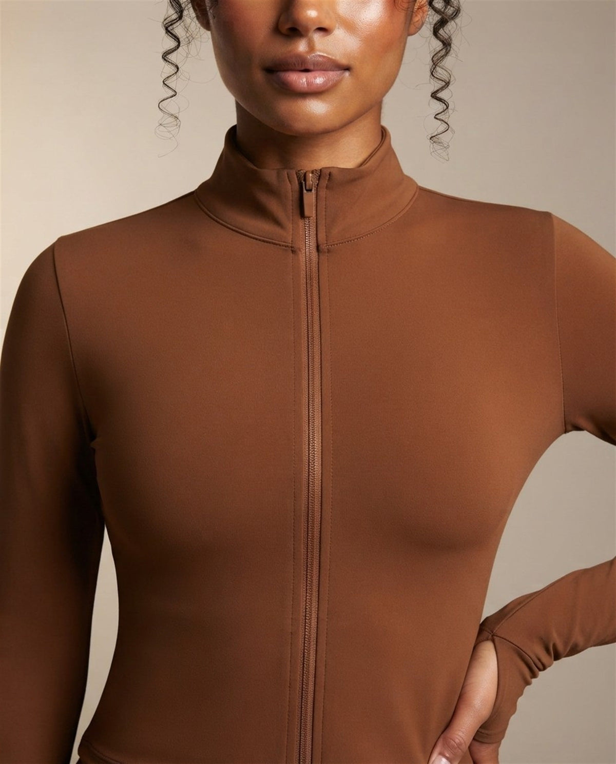 Cocoon Zip-Up Jacket in Caramel
