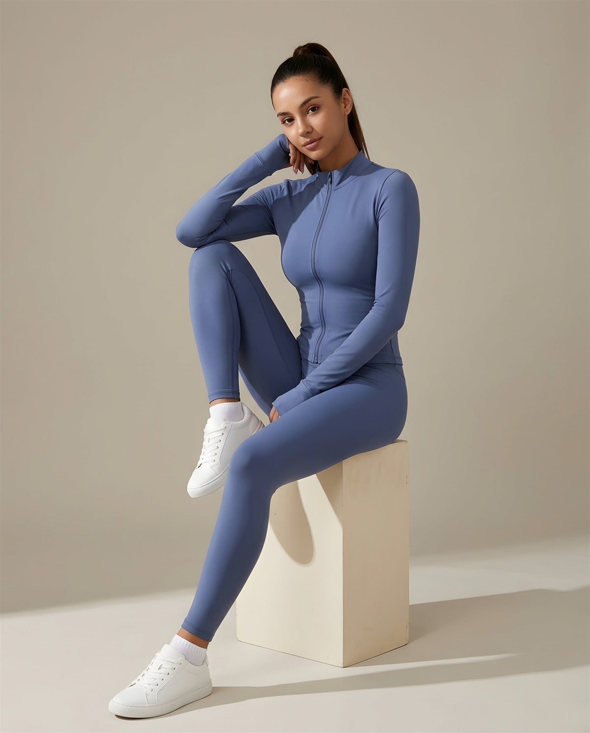 Cocoon Zip-Up Jacket in Slate Blue