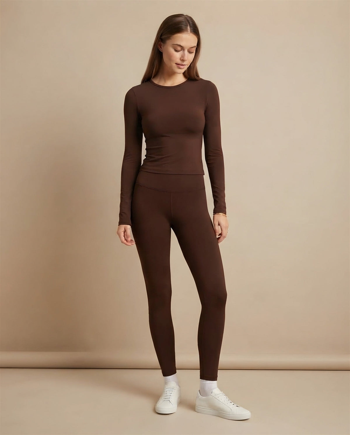 Second Skin Long Sleeve Top in Chocolate Brown
