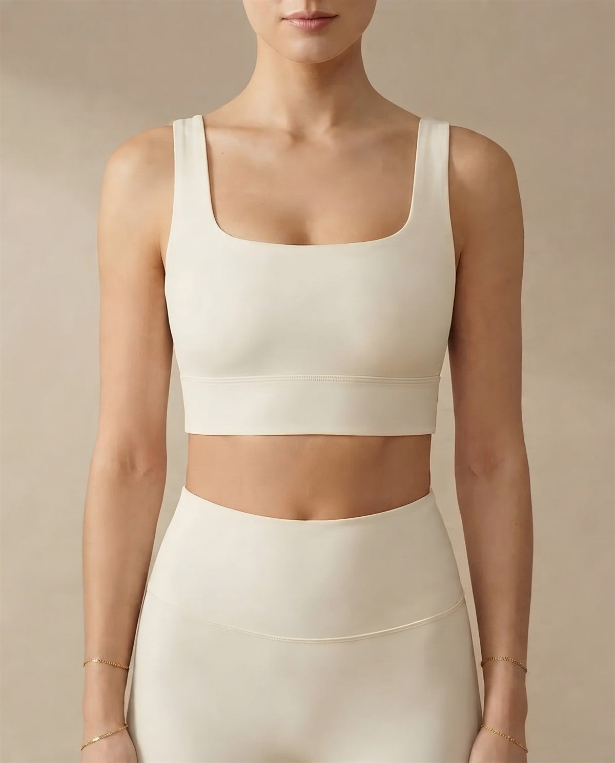 Square Neck Sports Bra in Cream
