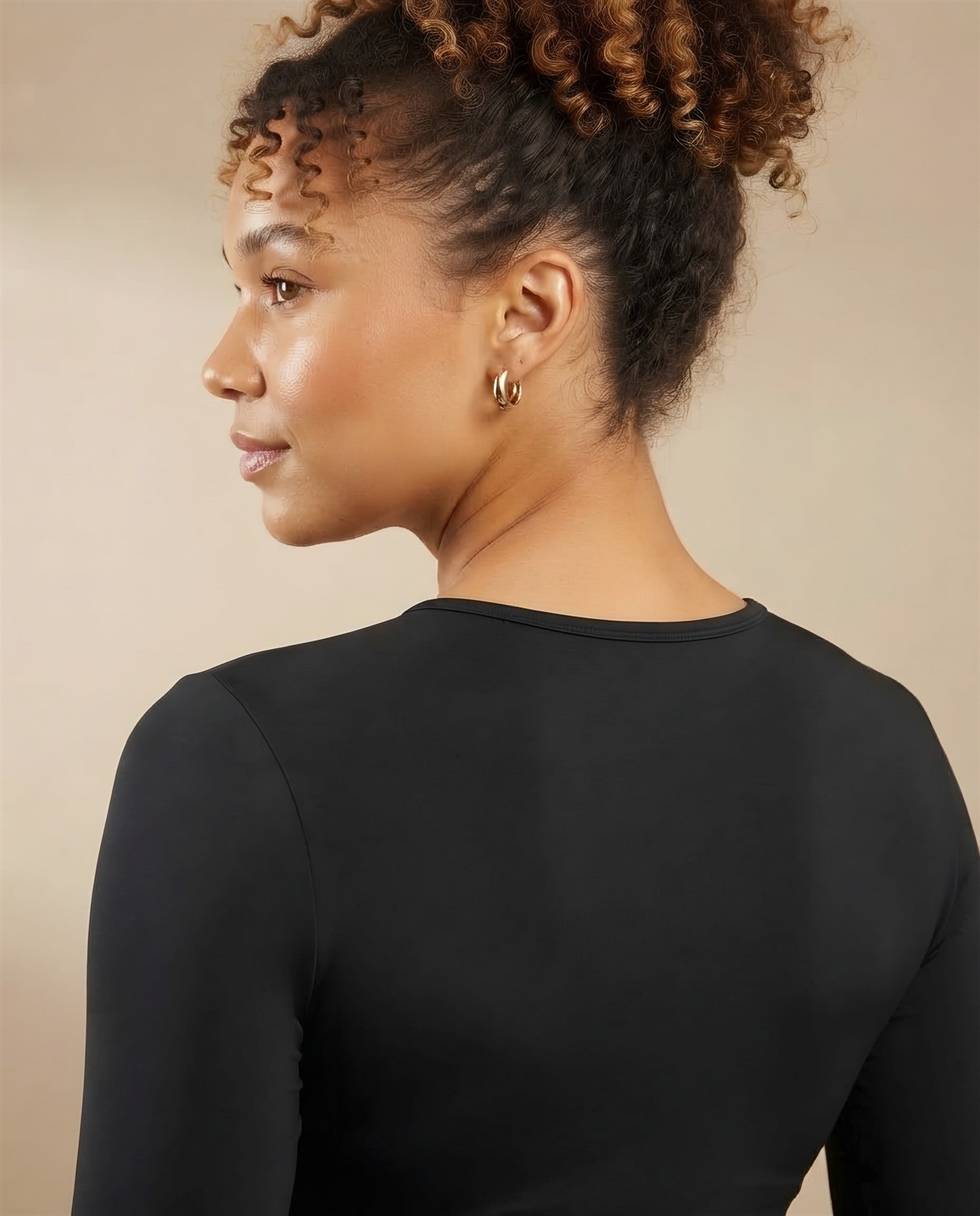 Close-up of the Second Skin Long Sleeve Top in black