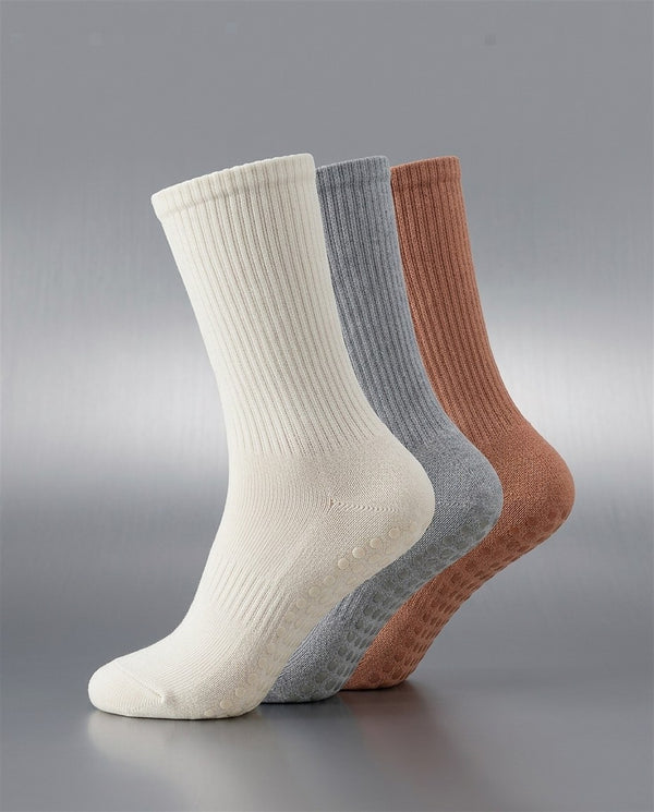 Pilates Grip Socks (3-Pack) Milk White, Smoky Grey, Brick Red