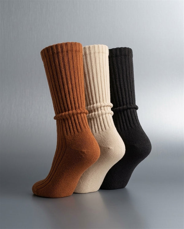 Chunky Rib Socks (3-Pack) Mocha, Beige, Black